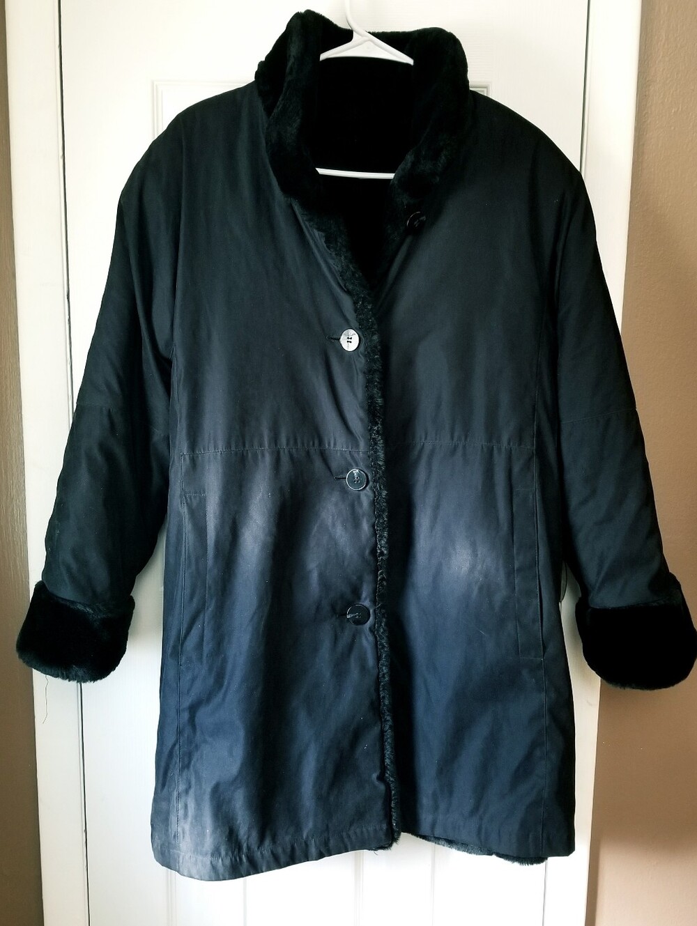 ❗Vintage Jones New York Black Faux Fur Lined Statement Coat Small❗
